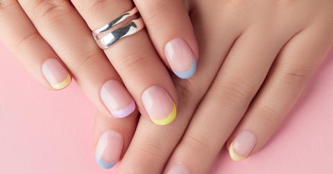 Close-up pastel manicure.