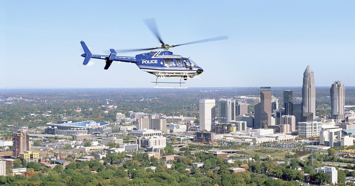 Helicopter over a city.