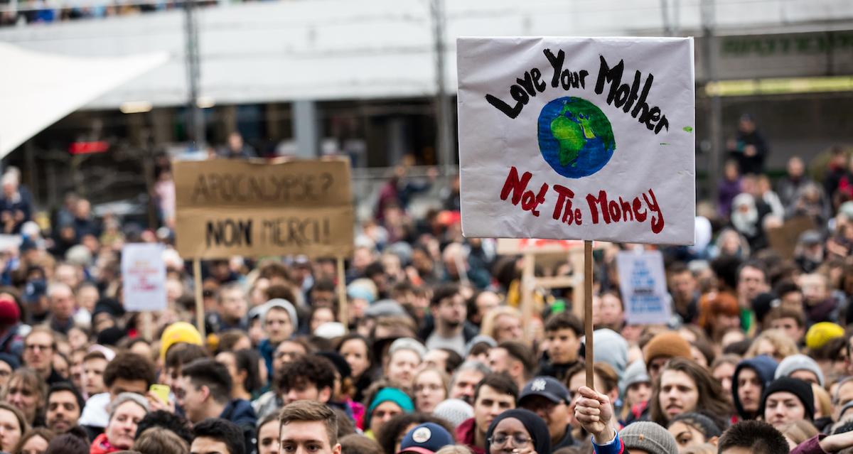 Protesters marching against climate change