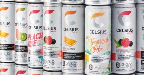 Several cans of Celsius energy drink.