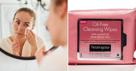 (L) Woman cleaning her makeup with makeup remover wipes, (R) Neutrogina's makeup remover wipes (Representative Cover Image Source: Getty Images | (L) Sergey Mirosov, (R) JFMDesign)