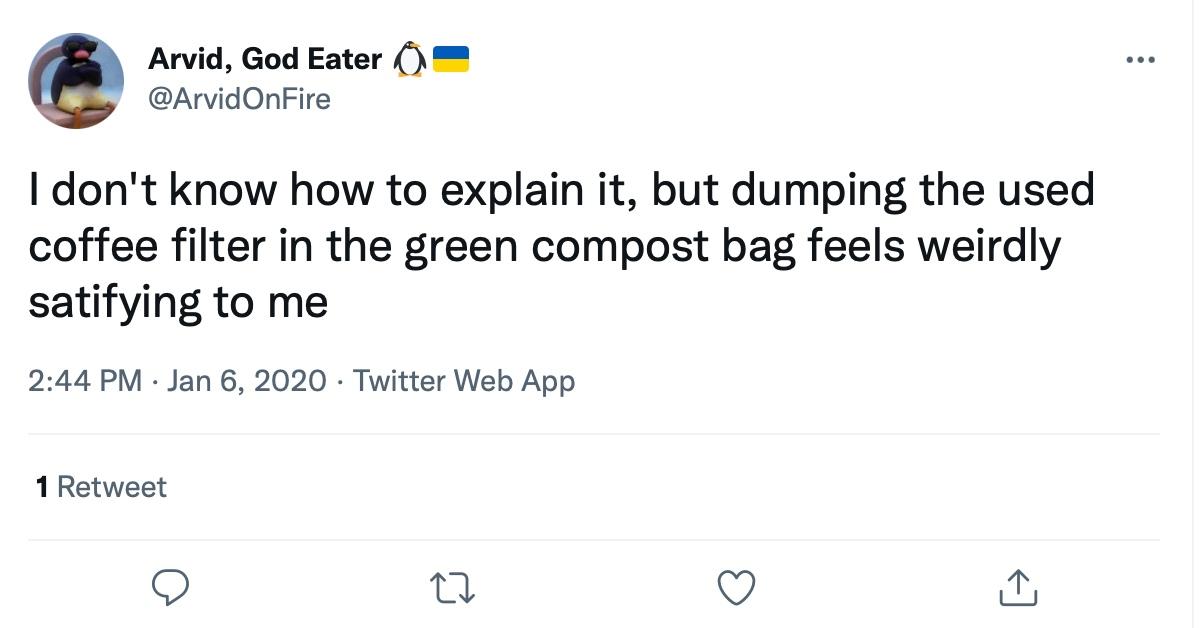 A tweet about composting coffee filters