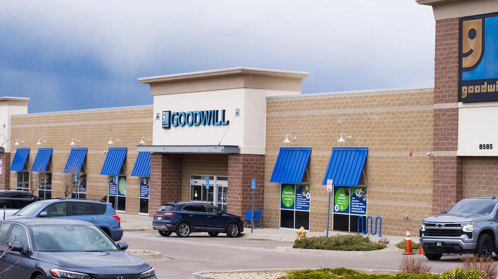 A wide shot of a Goodwill location during the day.