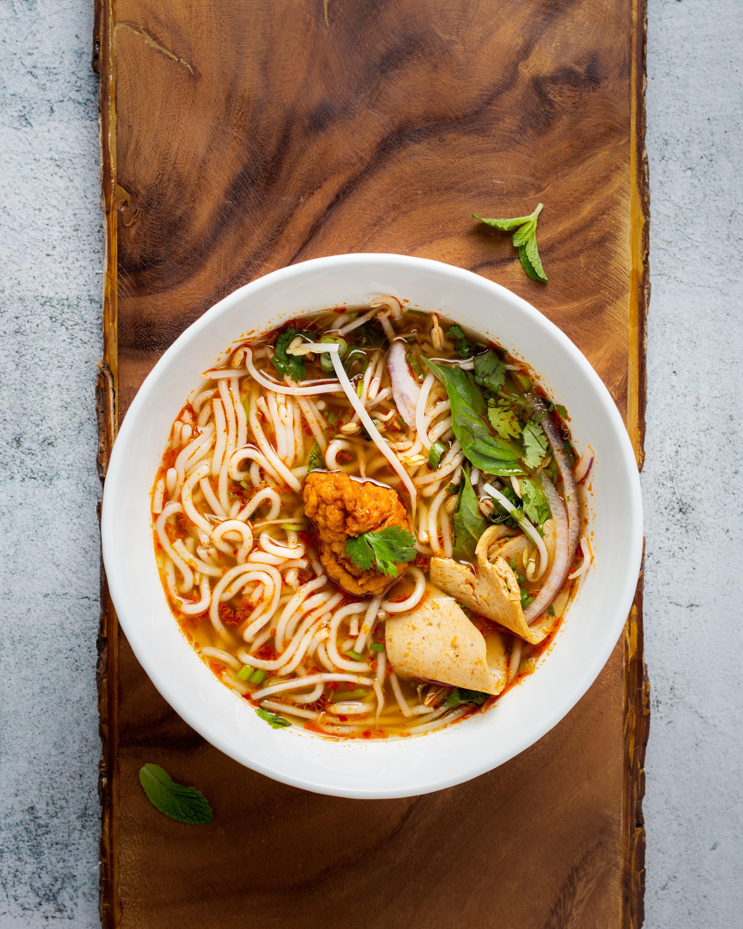 Bowl of soup with miso on top