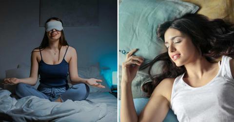(L) Woman meditating on the bed. (R) Beautiful woman sleeping calmly (Representative Cover Image Source: Pexels | (L) Anna Nekrashevich, (R) Andrea Piacquadio)