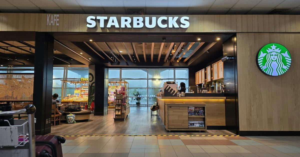 Inside a Starbucks storefront