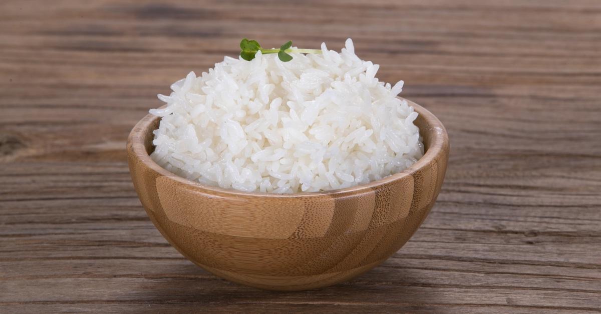 Bowl of rice on a table.