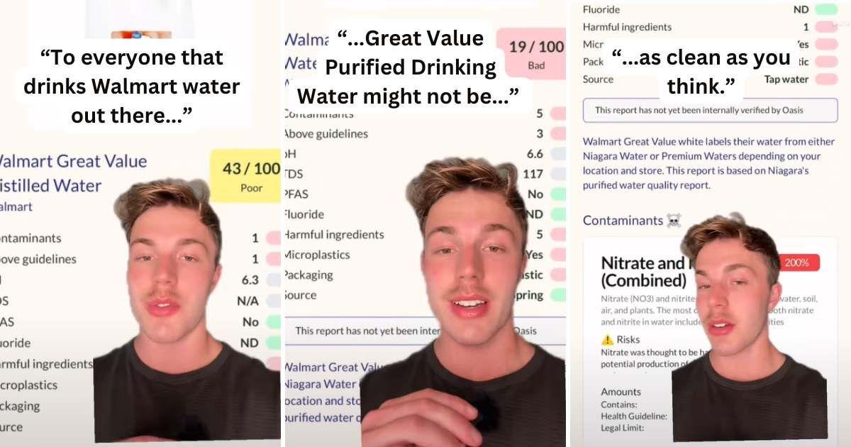 Man reveals how Great Value's purified drinking water is highly contaminated (Cover Image Source: TikTok | @oasis.app)