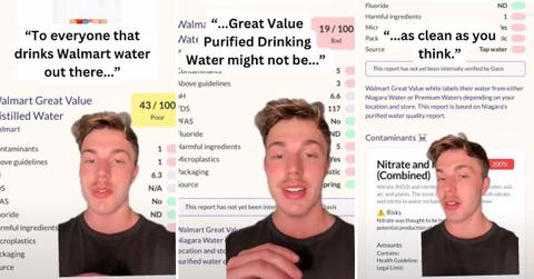 Man reveals how Great Value's purified drinking water is highly contaminated (Cover Image Source: TikTok | @oasis.app)