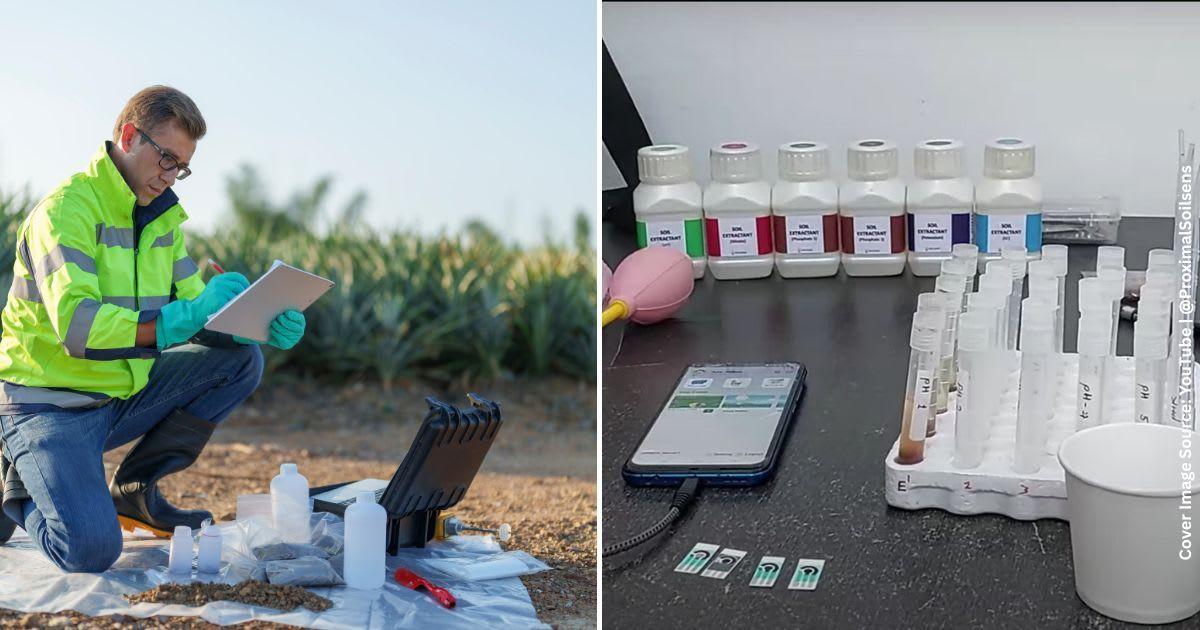 (L) A man testing the soil quality of his land. (Representative Cover Image Source: Getty Images | PixeloneStocker) | (R) Researchers explaining the use of NutriSens. (Cover Image Source: YouTube | @ProximalSoilsens)