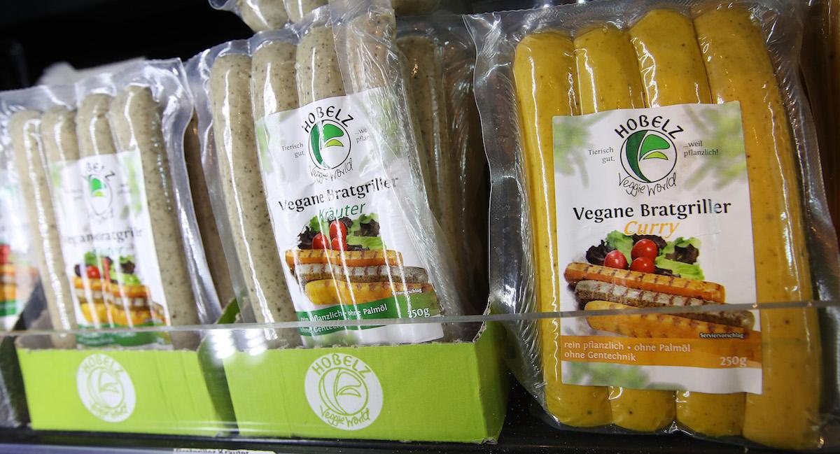 Vegan sausages in packages