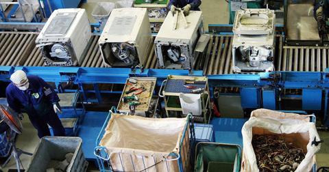 Appliance components being recycled