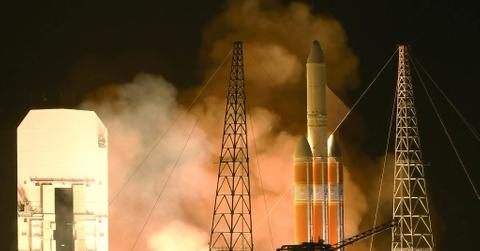 A United Launch Alliance Delta IV Heavy rocket lifts off at Cape Canaveral Space Force Station carrying a classified spy satellite for the National Reconnaissance Office.