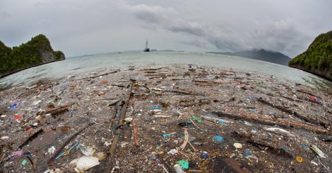 Trash floating in the Pacific Ocean