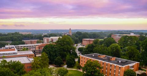 Clemson University is pictured from above at sunrise.