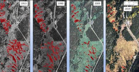 A comparison of aerial views of Beaver Creek over the years. (Cover Image Source: Kawuneeche Valley Restoration Collaborative)
