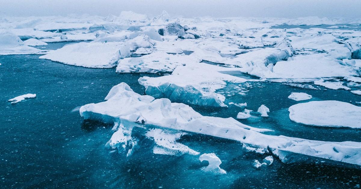 An overhead shot of artic ice in the sea