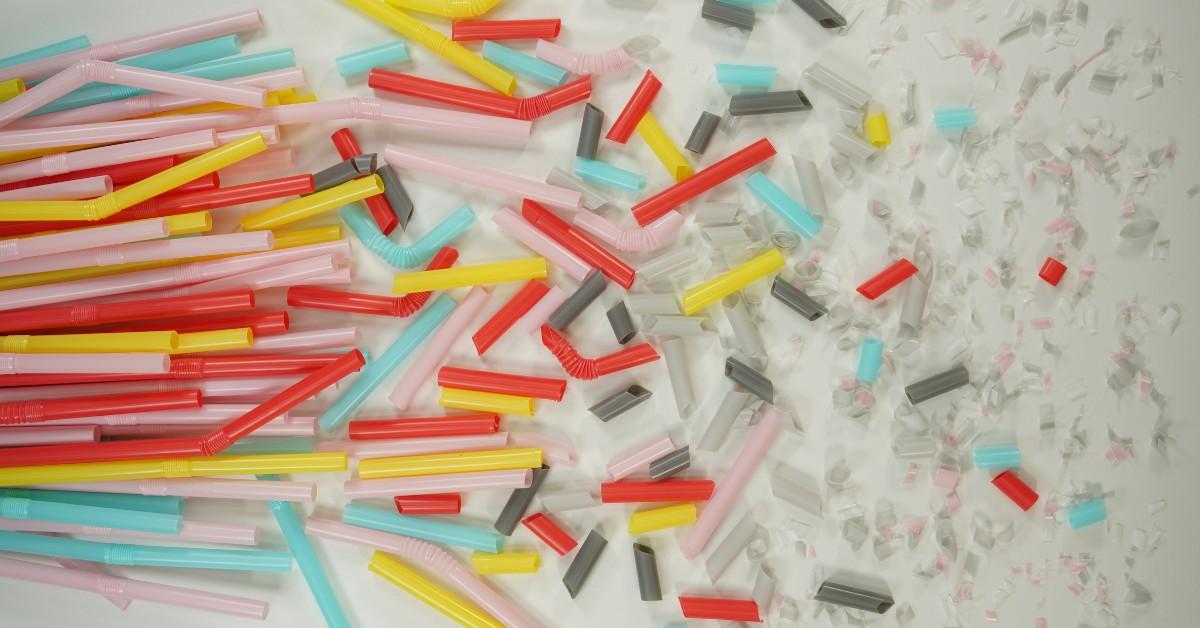 Brightly colored straws cut down into microplastics