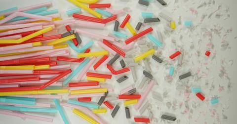 Brightly colored straws cut down into microplastics