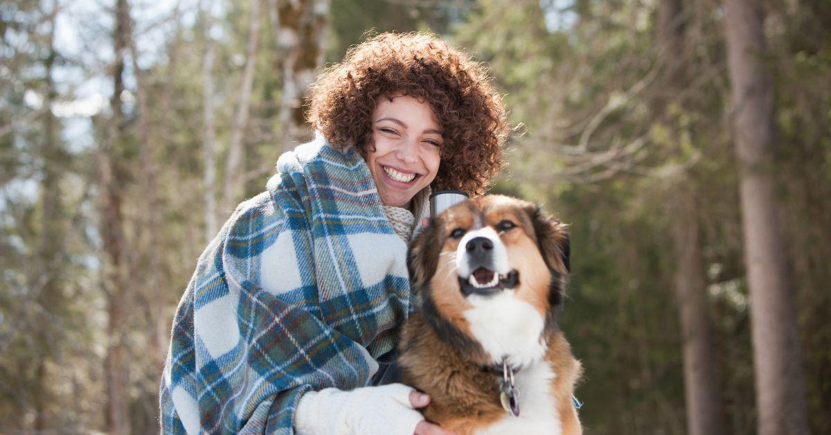 Woman and dog outside