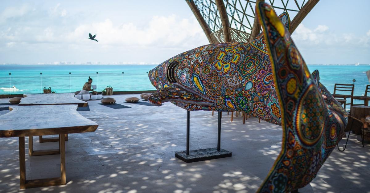 Colorful shark mosaic located in Impression Isla Mujeres by Secrets.