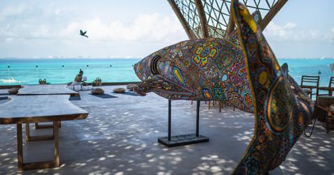Colorful shark mosaic located in Impression Isla Mujeres by Secrets.