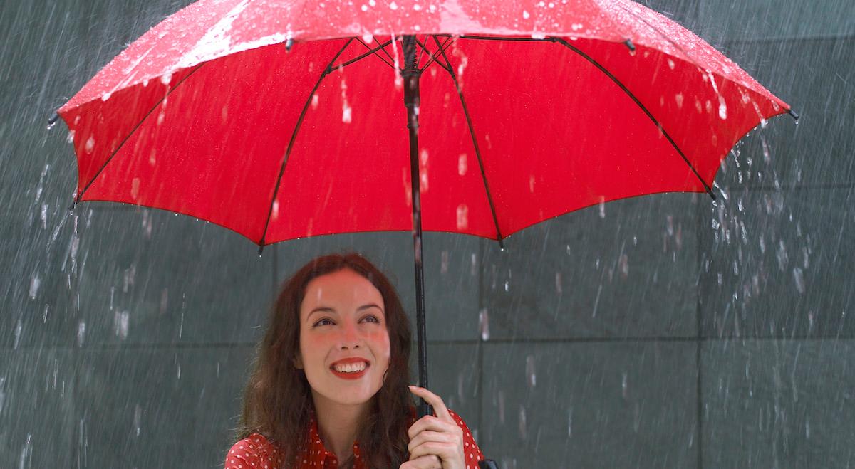 Rain under a red umbrella