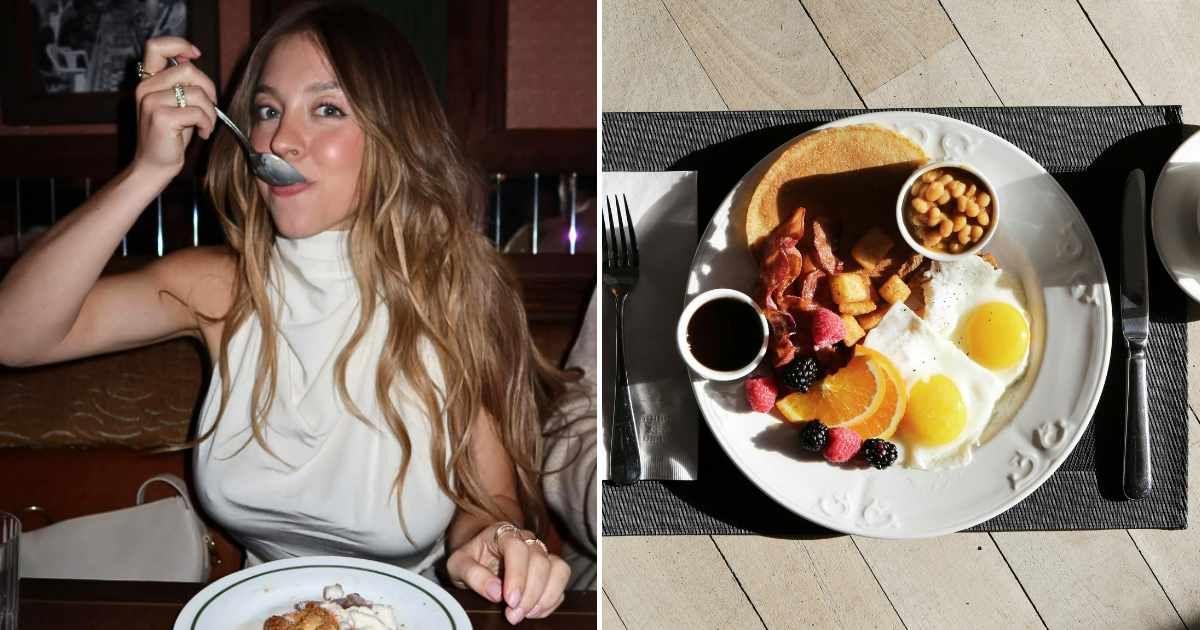 (L) Actress Sydney Sweeney eating apple pie (Cover Image Source: Instagram | @sydney_sweeney) | (R) A platter of breakfast delicacies on a table. (Representative Cover Image Source: Pexels | Life of Pix)