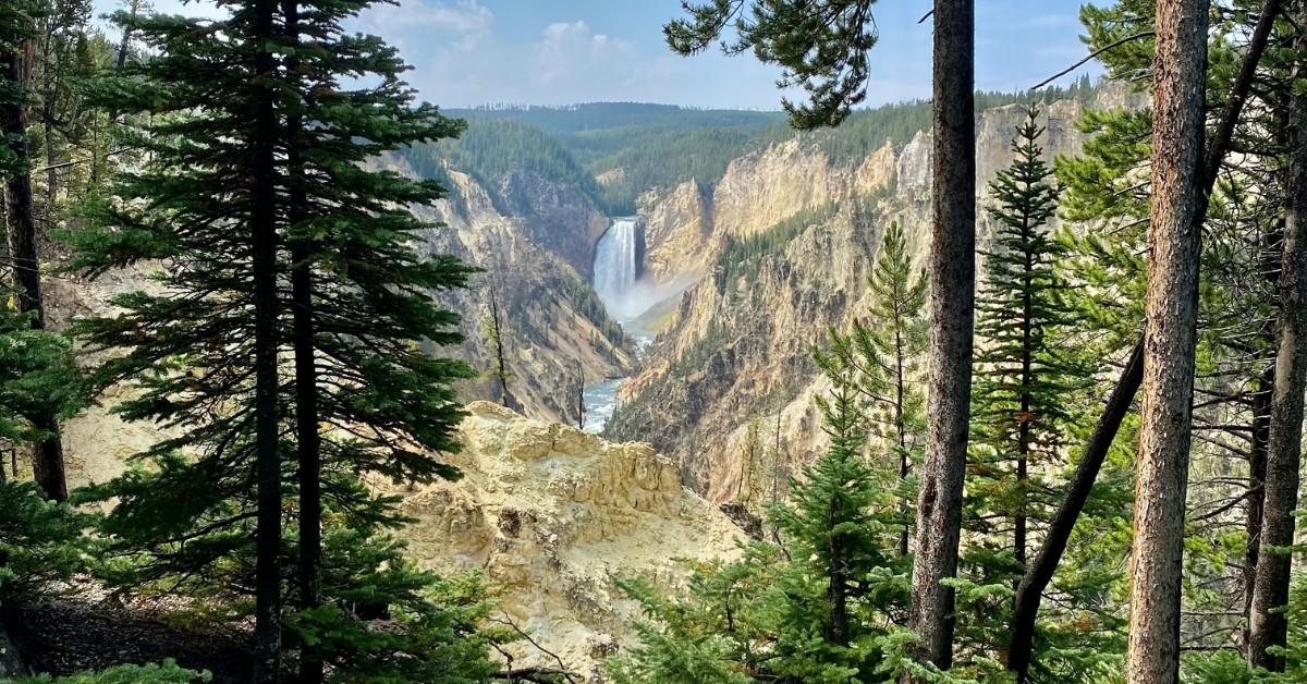 A view of a waterfall at Yellowstone National Park