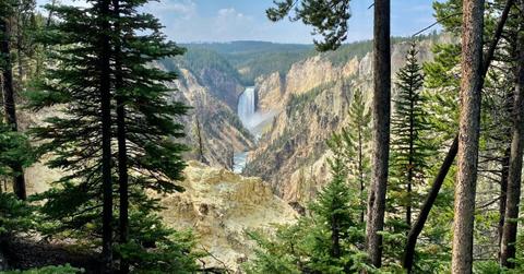 A view of a waterfall at Yellowstone National Park
