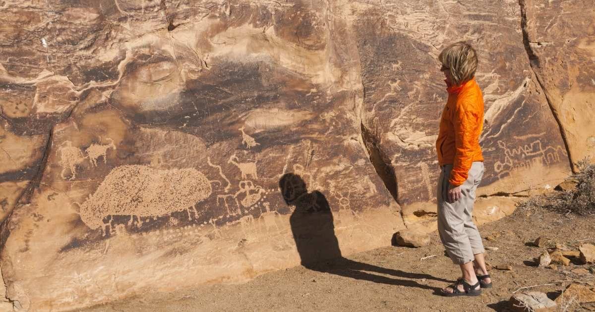 A person looking at rock carvings in an arid desert region. (Representative Cover Image Source: Getty Images | John Elk III)