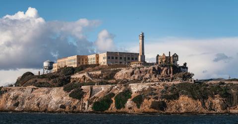 Alcatraz prison as viewed from the water outside of the island