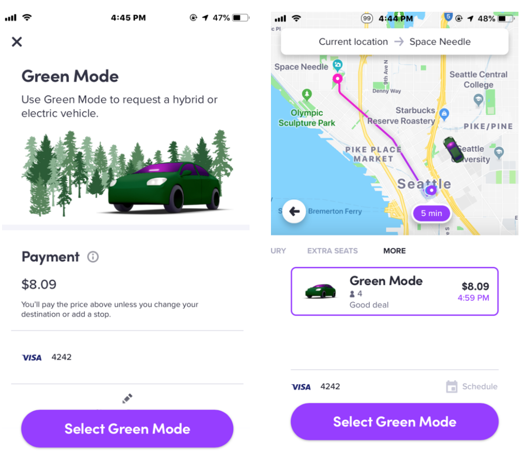 lyft green mode electric car