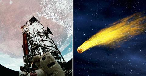 (L) Astronaut on NASA's Hubble Space Telescope, (R) Comet flitting in starry space (Representative Cover Image Source: Getty Images | (L) Matthias Kulka, (R) Historical)