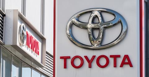 The Toyota sign outside of a dealership.