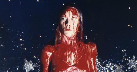 Sissy Spacek on the set of "Carrie," drenched in blood.