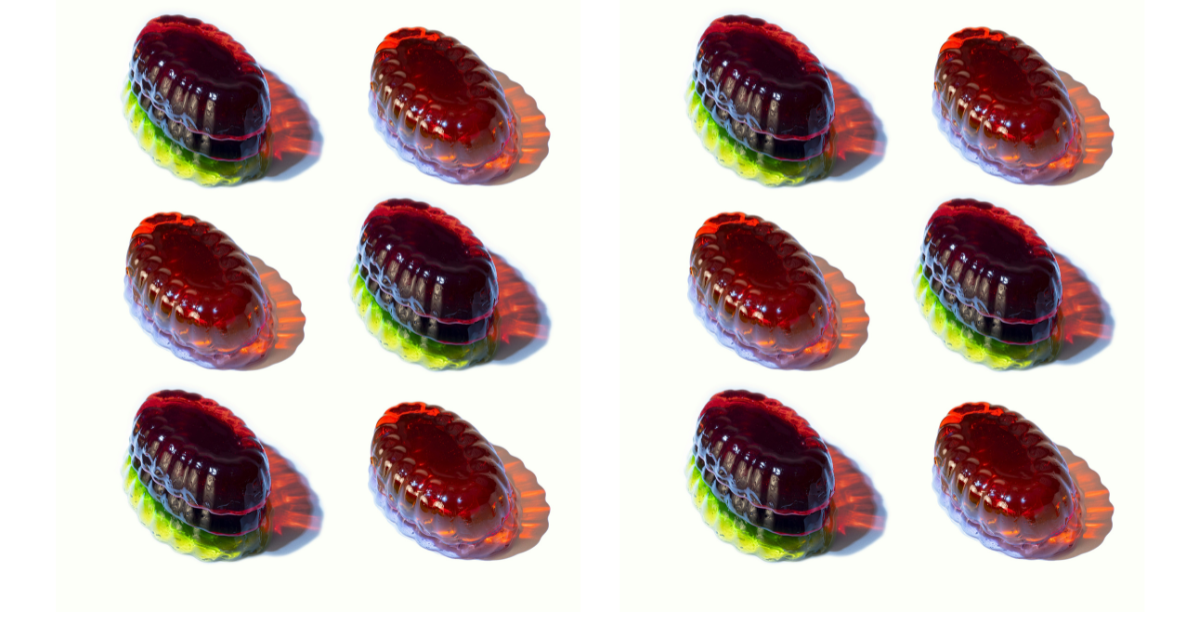 Brightly colored Jell-O molds sit on a white backdrop