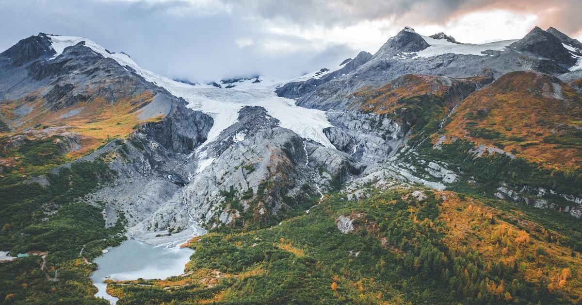 Ice melts on the Worthington Glacier in Alaska