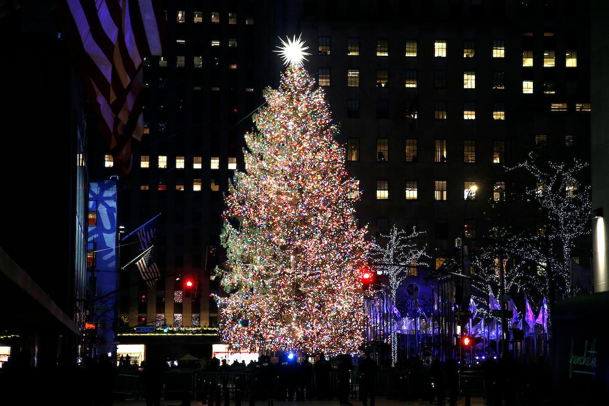 Rockefeller Christmas Tree lit up at night