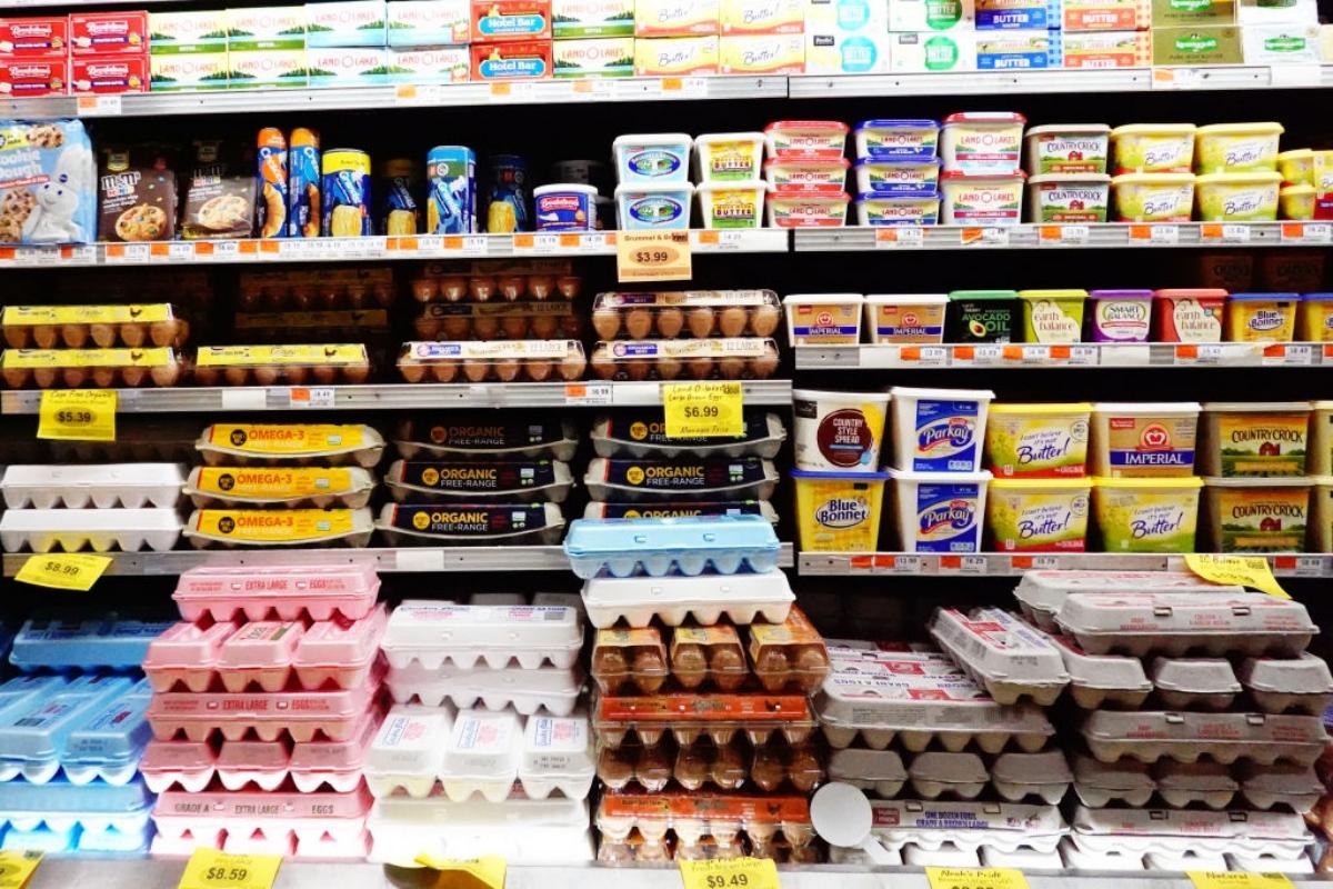 eggs on store shelves showing high prices 