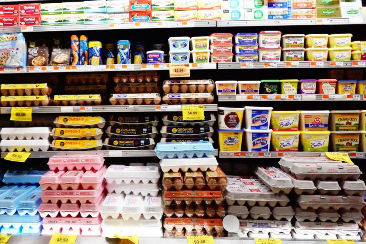 eggs on store shelves showing high prices