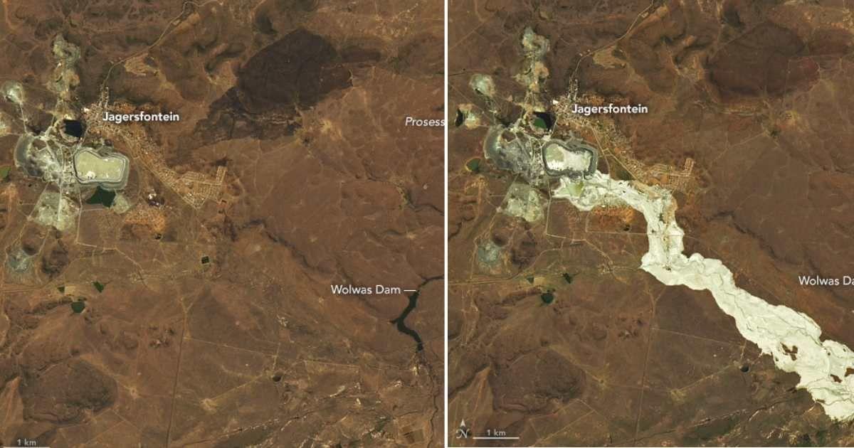 NASA satellite images show the contrast of how a South African landscape altered after getting flooded by the 'golden' river. (Cover Image Source: X | @NASA_Landsat)