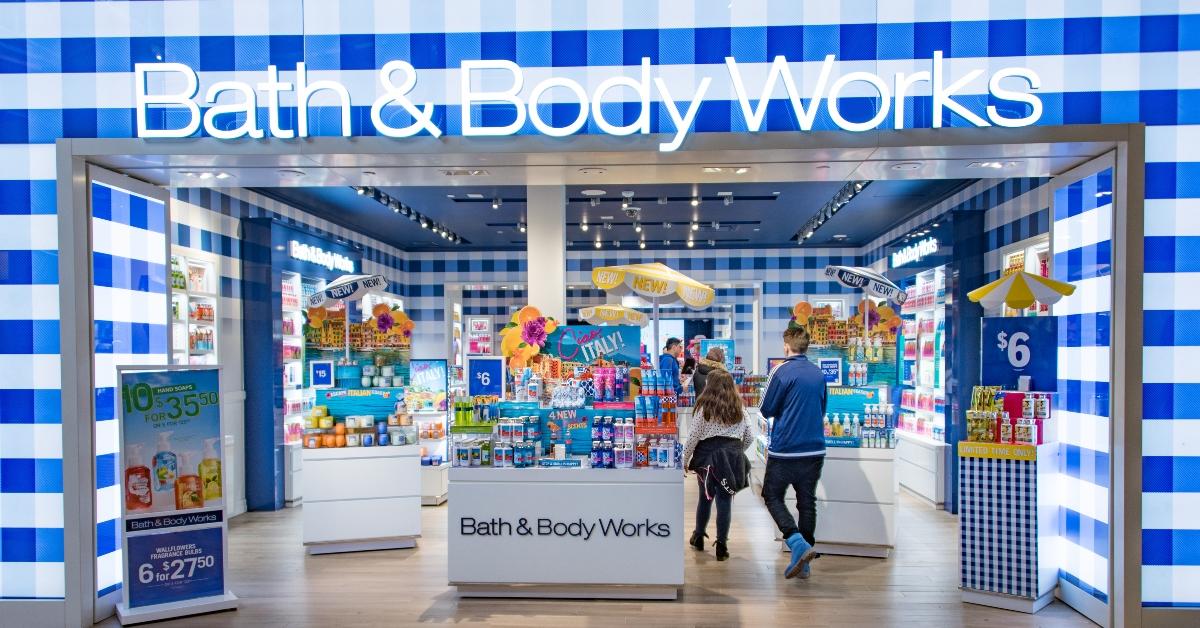 The storefront of a Bath & Body Works store. 