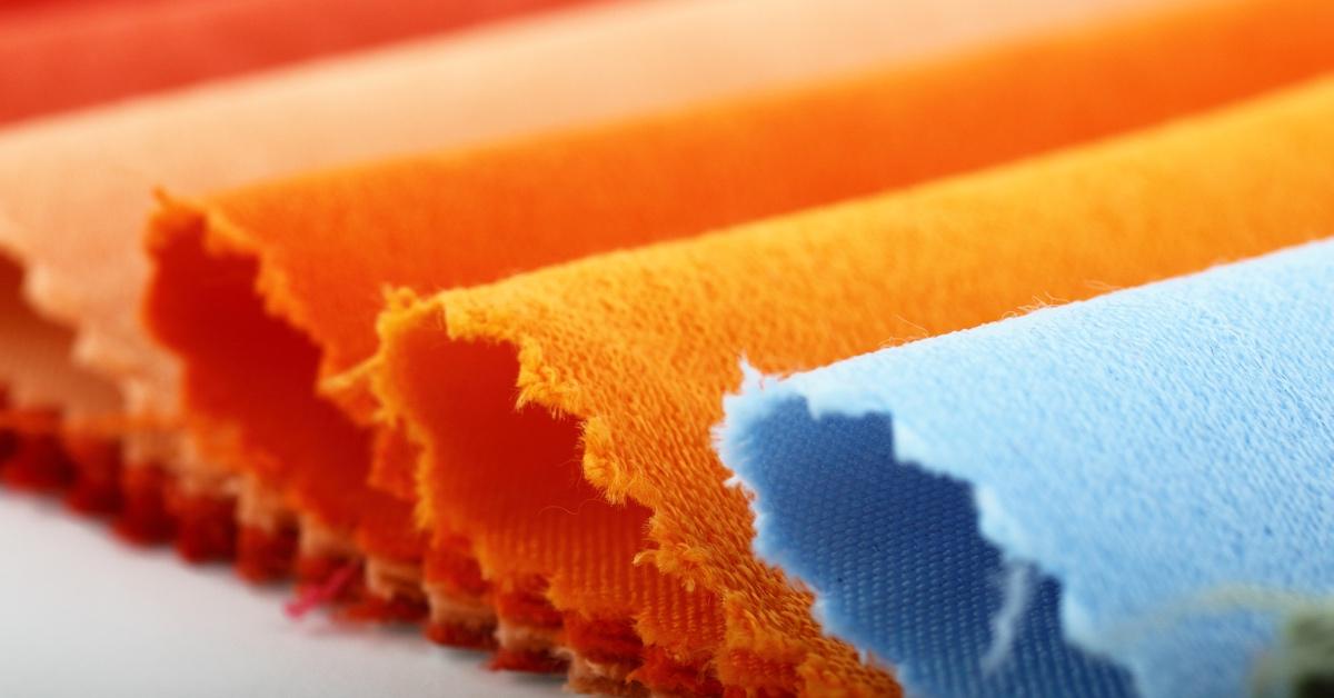 Orange and blue fabric swatches. 