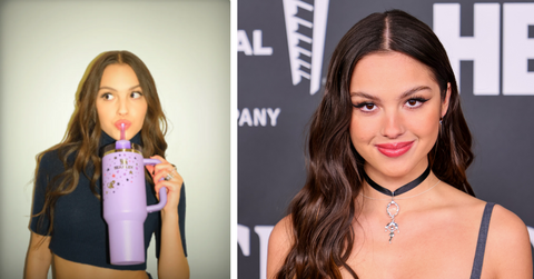 Olivia Rodrigo sipping from her Stanley Cup