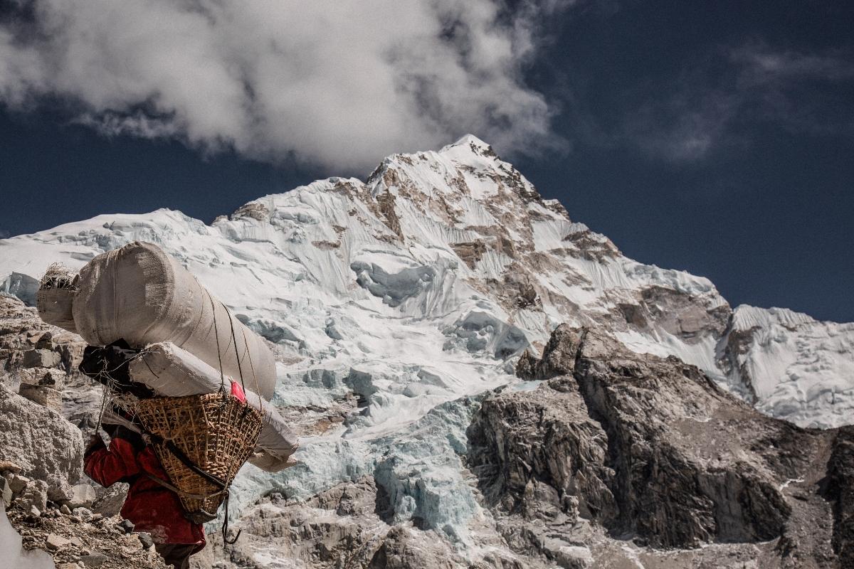 Sherpa climber on mountain 