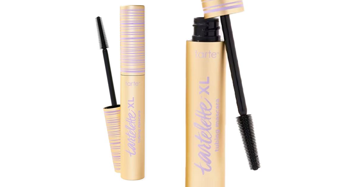 two gold and lavender tubes of mascara