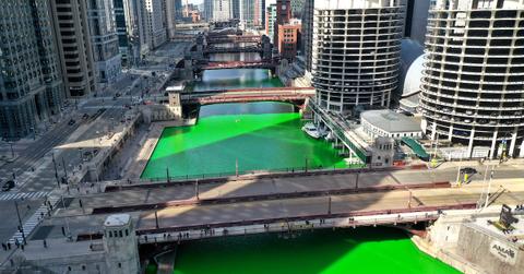 Chicago River dyed green for St. Patrick's Day.