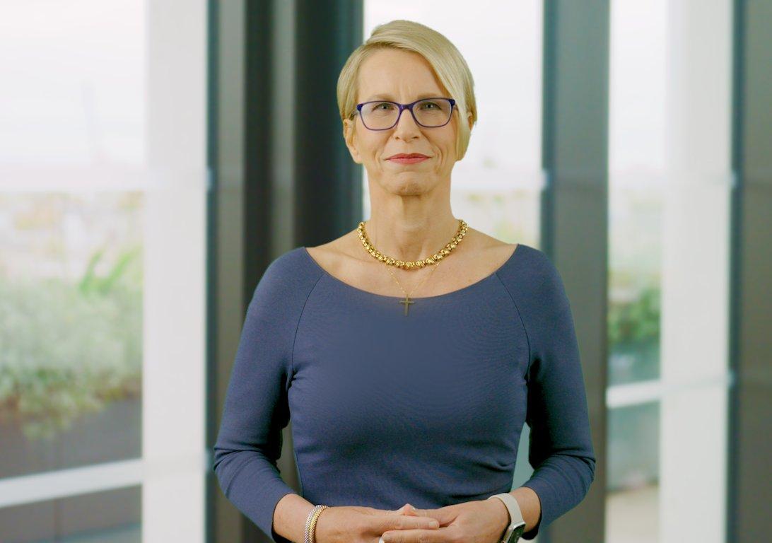 GlaxoSmithKline CEO Emma Walmsley is pictured prior to a Q2 2025 results webcast on July 30.