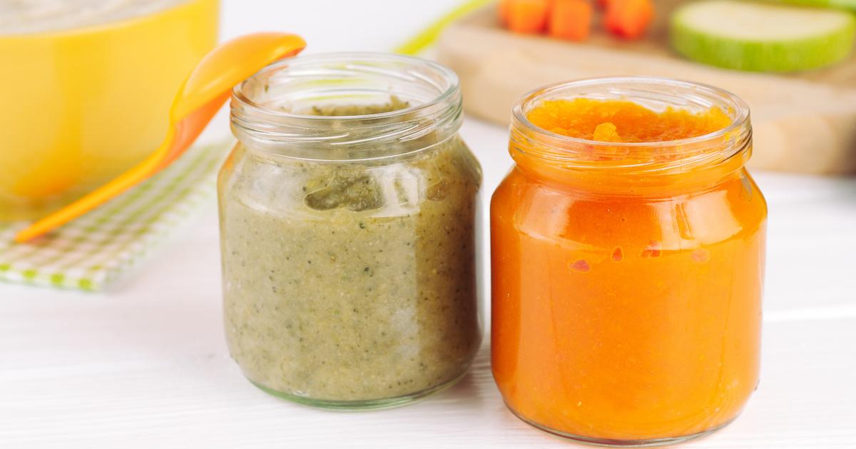 Two jars of homemade baby food